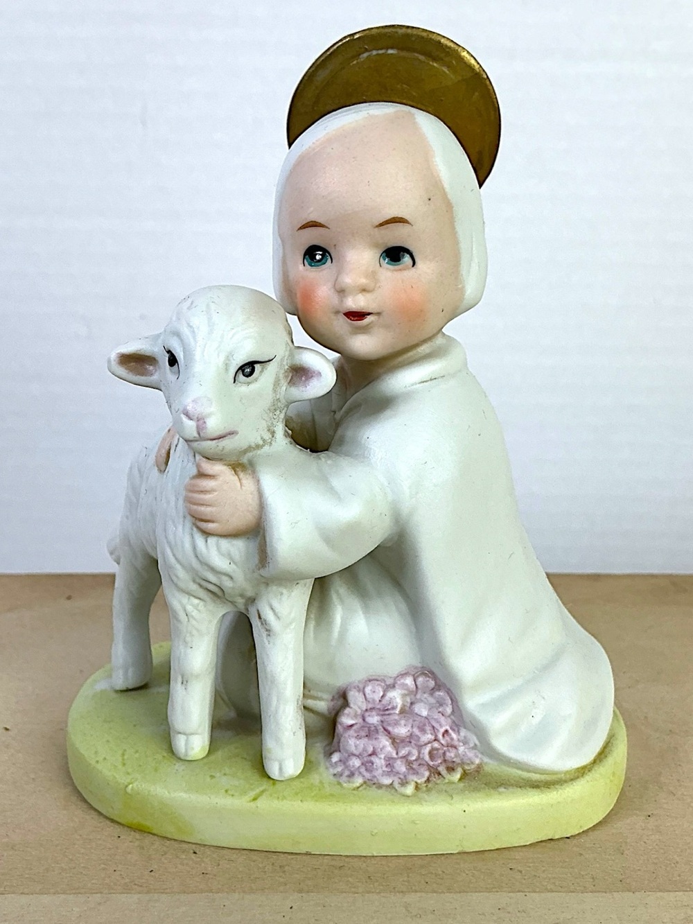 Homco Vintage Holy Child Angel Lamb 5605 Hand Painted Porcelain Collectible 1980